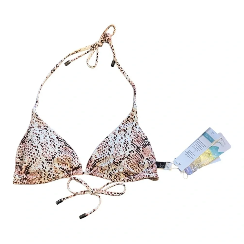 Skin Worldwide Snake Print Triangle Bikini Top in snake/rose dust NWT